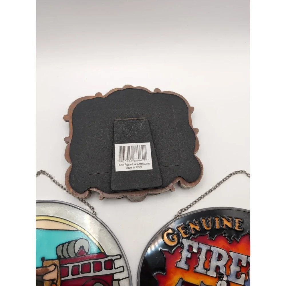 Genuine Antique Fireman Picture‎ Frame Stained Glass (Gift For Your Fireman) Lot